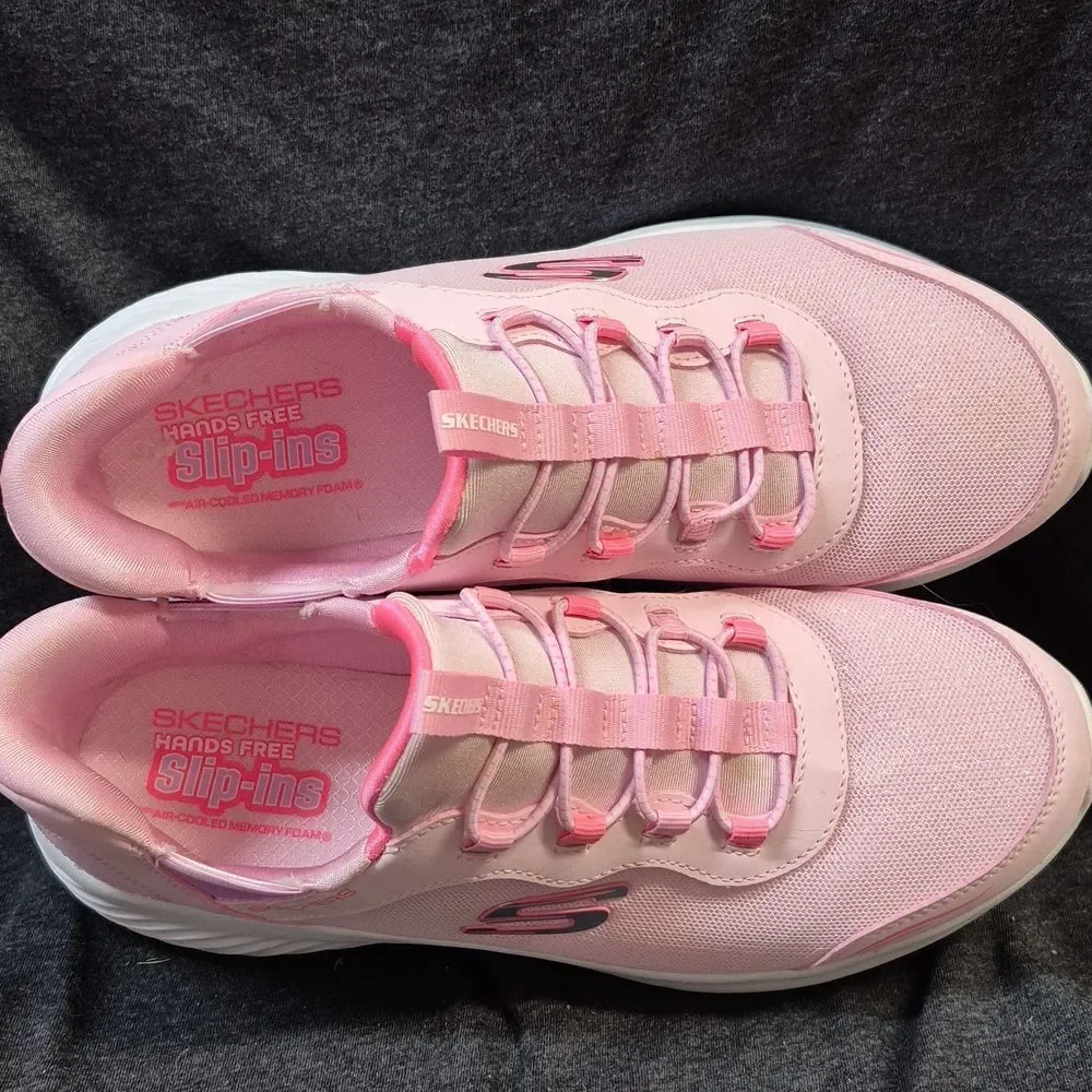 Skechers Size 5 Slip Ins Pink And White Sneakers